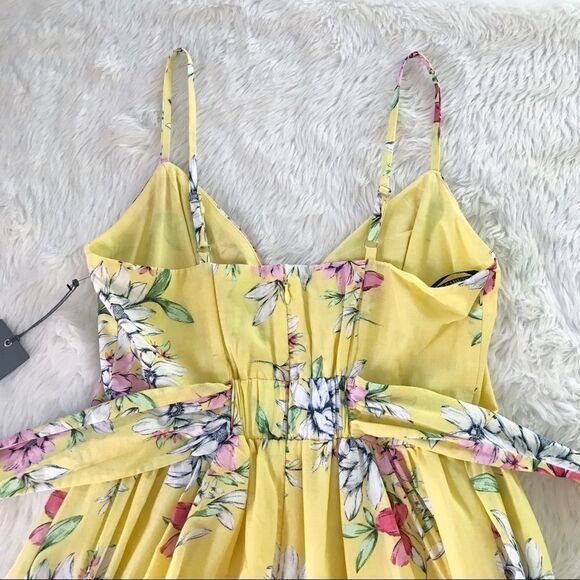 VINCE CAMUTO Yellow Floral Print Midi Dress Sundress Summer Cotton Size 6 New - Picture 7 of 14